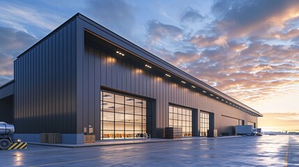 Fototapeta premium Modern warehouse exterior with small office unit.