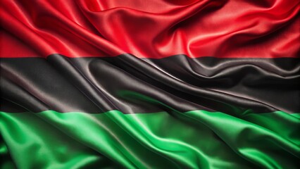 Vibrant red, black, and green african american flag background with waving fabric texture, perfect for celebrating black history month, posters, cards, banners, and backgrounds.