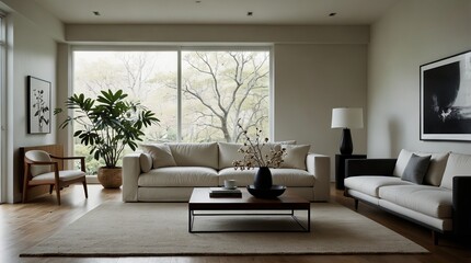 Fototapeta premium a minimalist modern living room with the refined minimalism