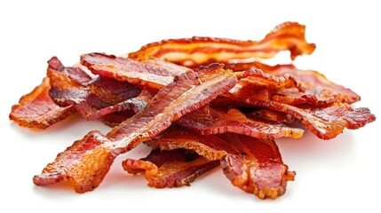 Bacon strips fried and isolated on a white background