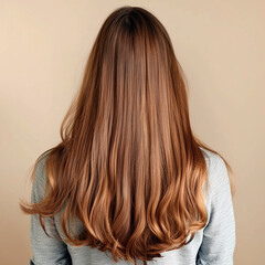 Naklejka premium Hair treatment for straight brunette hair seen from behind with honey styling.