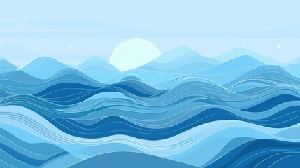 Abstract Ocean Waves Illustration with Generative AI