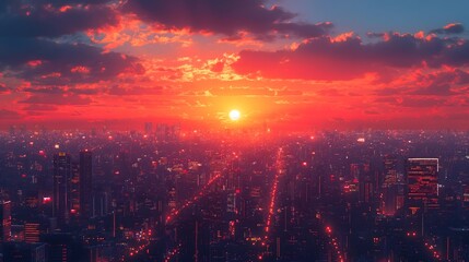 Cityscape at Sunset with a Glowing Sky