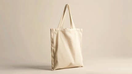 Minimalist Canvas Tote Bag Mockup in Neutral Color - Product Photography with 100mm Macro Lens in White Studio Setting
