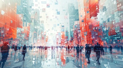 Cityscape with Overlapping Digital Layers