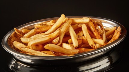 Glimpse of a metal platter of fries