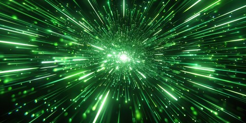 Abstract Green Light Streaks and Glittering Particles