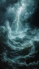 Obraz premium Lightning strikes the stormy sea. Stormy weather at sea
