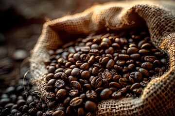 Coffee Beans Spilling Out of Burlap Sack