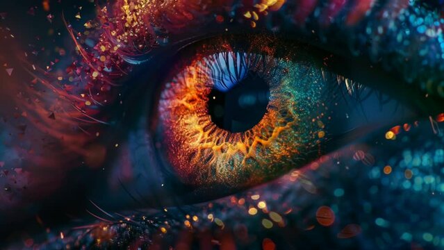 fantasy extreme close up eye with neon art