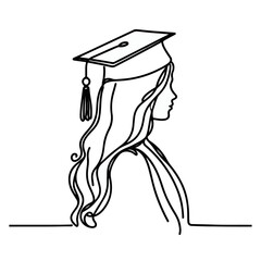 line art of graduated girl, Continuous line drawing of graduated girl, graduated girl with diploma, graduated girl with graduation cap, graduation