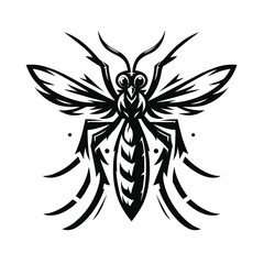 mosquito mascot logo in black and white silhouette