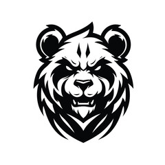 panda mascot logo in black and white silhouette