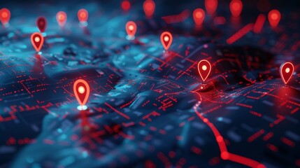 Futuristic City Map with Location Pins, Generative AI