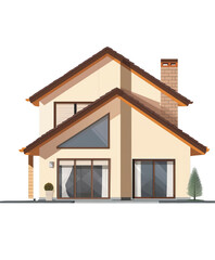 Modern country house with a large veranda and rural setting, isolated on a transparent background,isolated on transparent png background