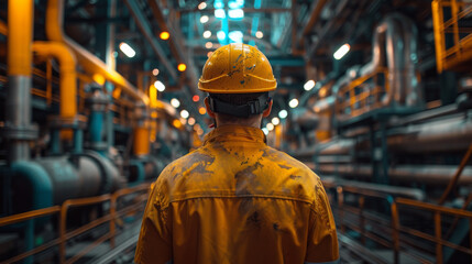 Fototapeta premium male occupational health and safety officer inside factory doing inspection