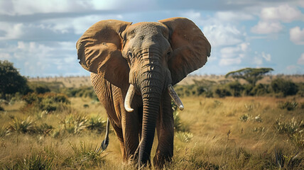 Obraz premium African elephant walking in the wilderness, AI Generative.