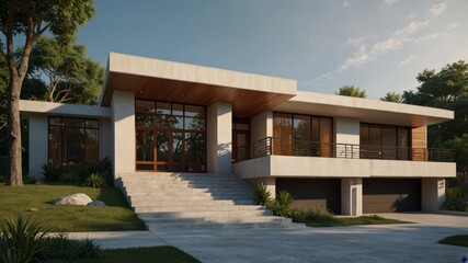Fototapeta premium Design a minimalist modern house exterior influenced by the innovative style