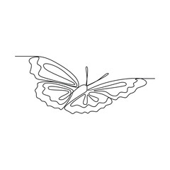 Fototapeta premium One continuous line drawing of Butterflies are flying and will land on flowers vector illustration. Animal themes design concept in simple linear style. Beautiful animal with variance body colors.