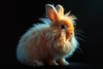 Mystic portrait of Angora Rabbit, full body view, full body shot isolated on black background