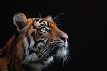 Fototapeta premium Mystic portrait of Bengal, copy space on right side, Headshot, Close-up View isolated on black background