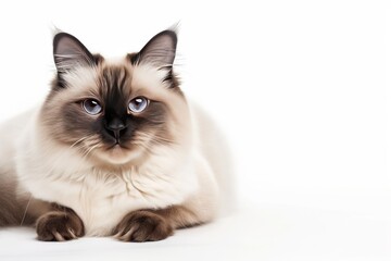 Mystic portrait of Birman Cat, full body shot, full body View isolated on white background
