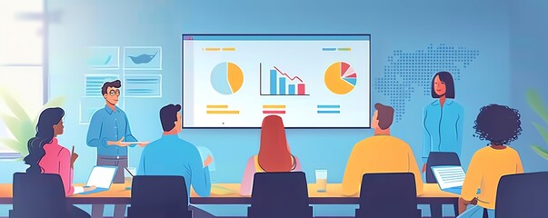 Confident startup leaders presenting a pitch to investors in a high-tech conference room, professional and engaging