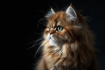 Mystic portrait of Persian Cat, full body view, full body shot isolated on black background