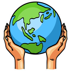 Earth Day Hands Holding Planet Earth Drawing Illustration