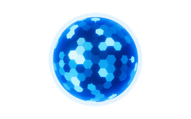 Abstract hexagonal sphere, neon glowing sphere, 3d rendering.