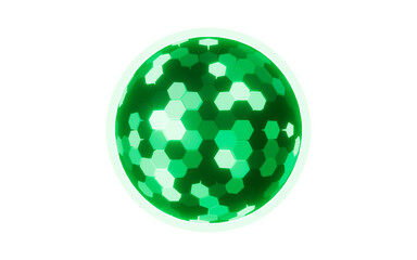 Abstract hexagonal sphere, neon glowing sphere, 3d rendering.