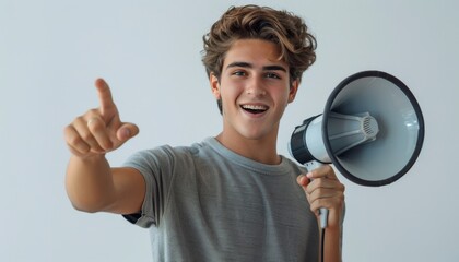 Happy Young Man with Megaphone