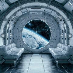 Orbital Outlooks: Negotiation Room on a Space Station Orbiting Earth