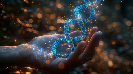 Medicine doctor holding blue helix DNA structure on hologram modern virtual screen interface and diagnose healthcare on digital network, Science, Medical technology and futuristic concept