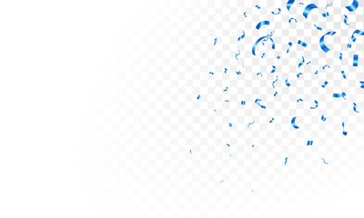 blue confetti falling on transparent background