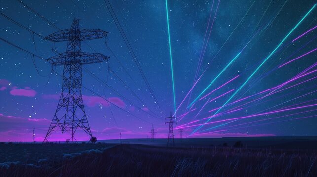 Electric Towers Under a Starry Night