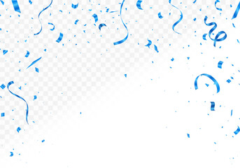 Confetti vector banner background with blue serpentine ribbons,
