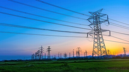 Power Lines Against a Vibrant Sunset