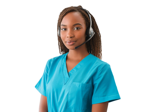 African American Customer Service Representative in Blue T-Shirt