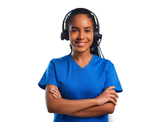 African American Customer Service Representative in Blue T-Shirt