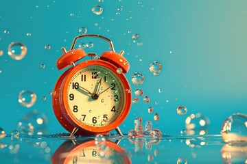 Timeless Elegance: A Vibrant Red Alarm Clock Set Against a Soft Blue Background