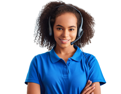 African American Customer Service Representative in Blue T-Shirt