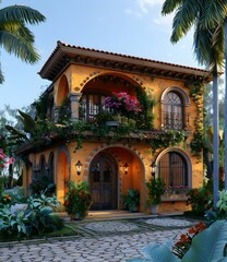 Fototapeta premium Beautiful Orange Spanish Style Home