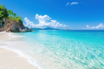 Obraz premium Tropical Paradise: Stunning Beach Scene with Pristine Waters and Lush Greenery in the Virgin Islands