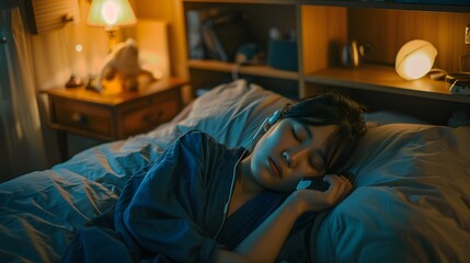 A young woman lying on the ground in autumn, smiling and taking photos with her phone while wearing an orange sweater.