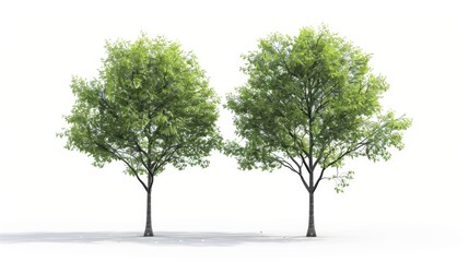 Obraz premium Two Lush Green Trees Isolated on White Background, Generative AI