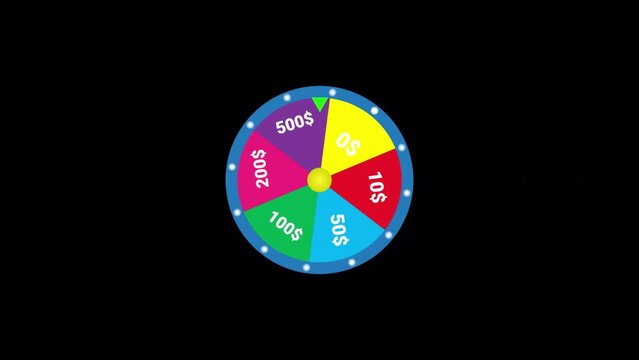 wheel fortune lucky spin wheel animation, Rotating  wheel of luck or fortune on black background.  Won a thousand dollars, lucky spin wheel overplay template.