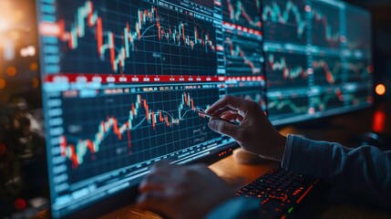 market in the screen, chart analyzing 