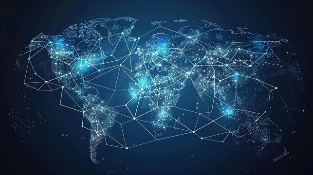 Digital world map with futuristic virtual network connection for global communication and business network concept