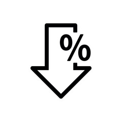 Percentage with Down Arrow in Black Line Icon Clipart Vector Illustration